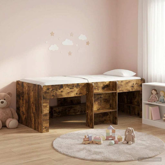 vidaXL Kids'High Bed Frame Smoked Oak 90 x 190 cm Engineered Wood