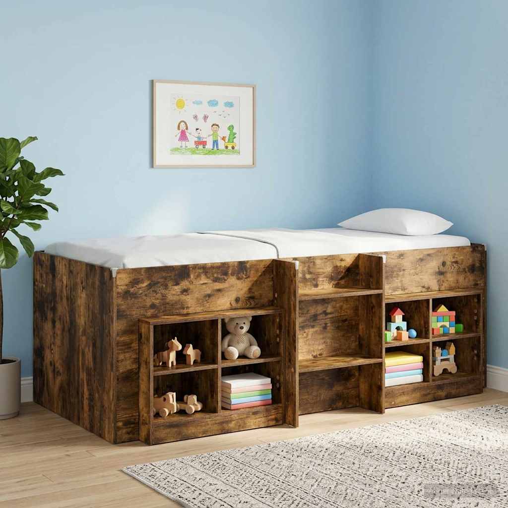 vidaXL Kids'High Bed Frame Smoked Oak 90 x 190 cm Engineered Wood