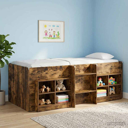 vidaXL Kids'High Bed Frame Smoked Oak 90 x 190 cm Engineered Wood