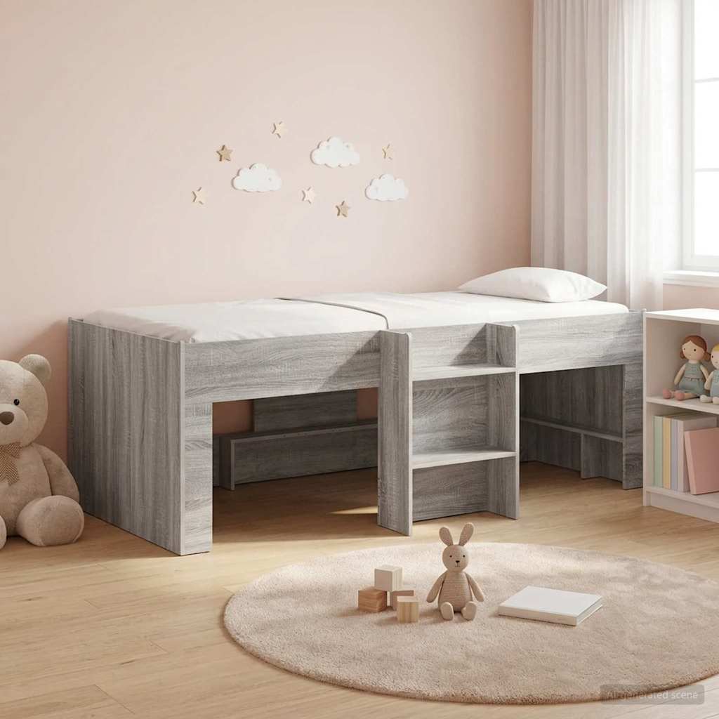 vidaXL Kids'High Bed Frame Grey Sonoma 90 x 190 cm Engineered Wood