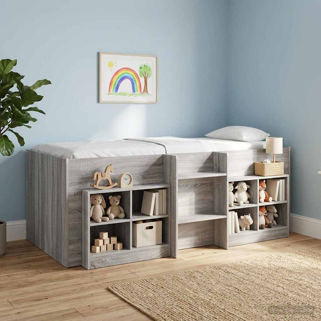 vidaXL Kids'High Bed Frame Grey Sonoma 90 x 190 cm Engineered Wood