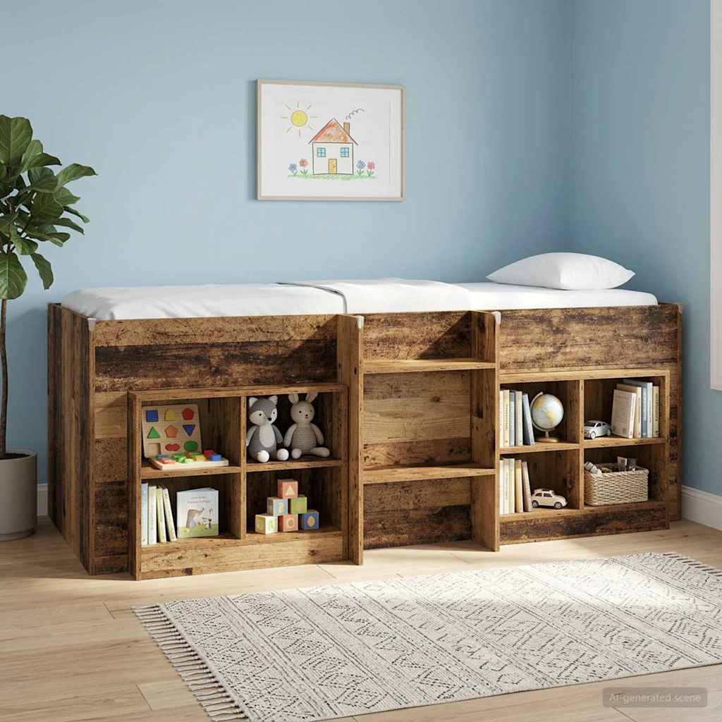 vidaXL Kids'High Bed Frame Old wood 90 x 190 cm Engineered Wood