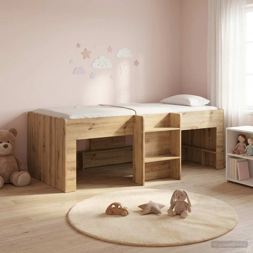 vidaXL Kids'High Bed Frame Artisan Oak 90 x 190 cm Engineered Wood