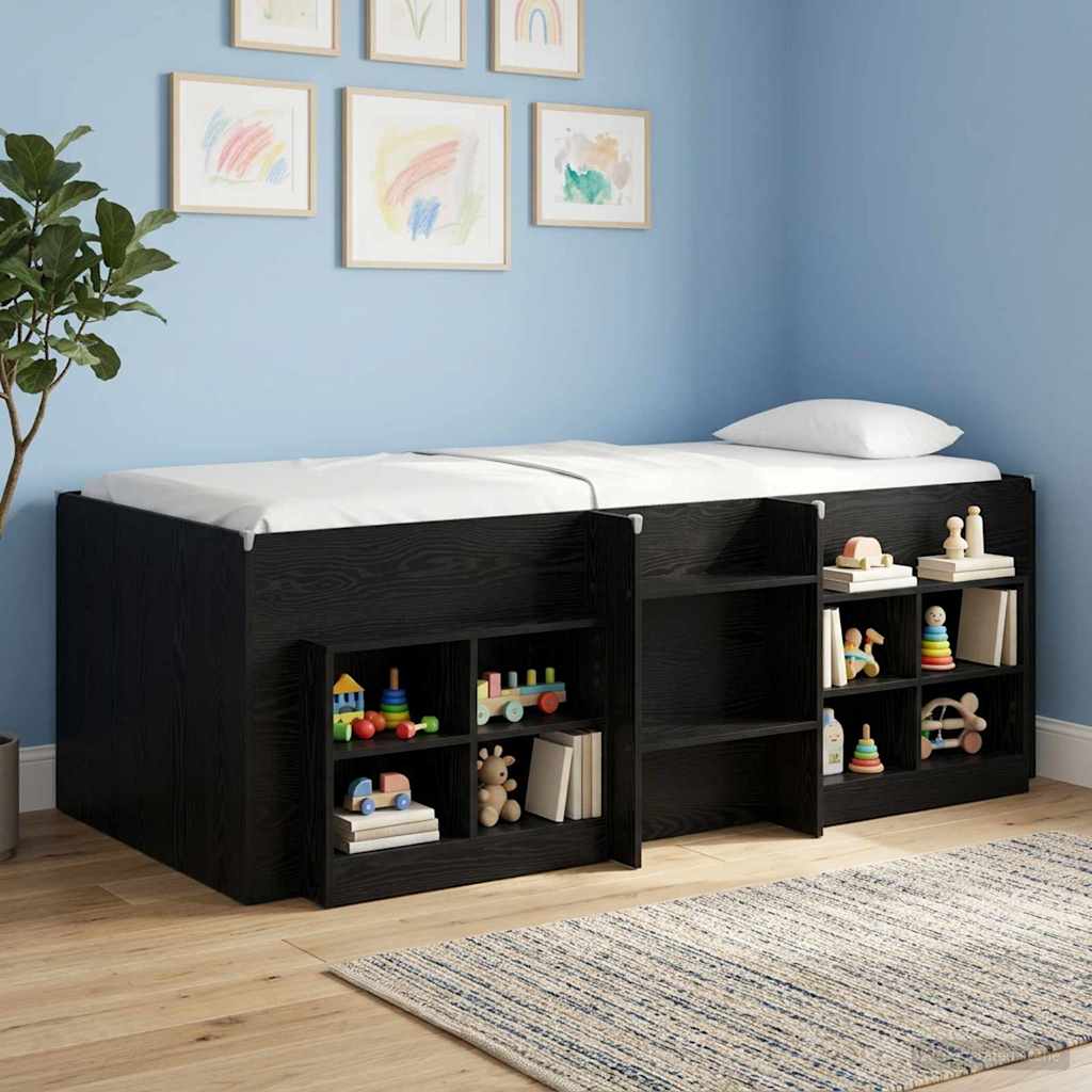 vidaXL Kids'High Bed Frame Black Oak 193 x 96.1 x 68.5 cm
