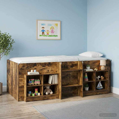 vidaXL Kids'High Bed Frame Smoked Oak 193 x 96.1 x 68.5 cm
