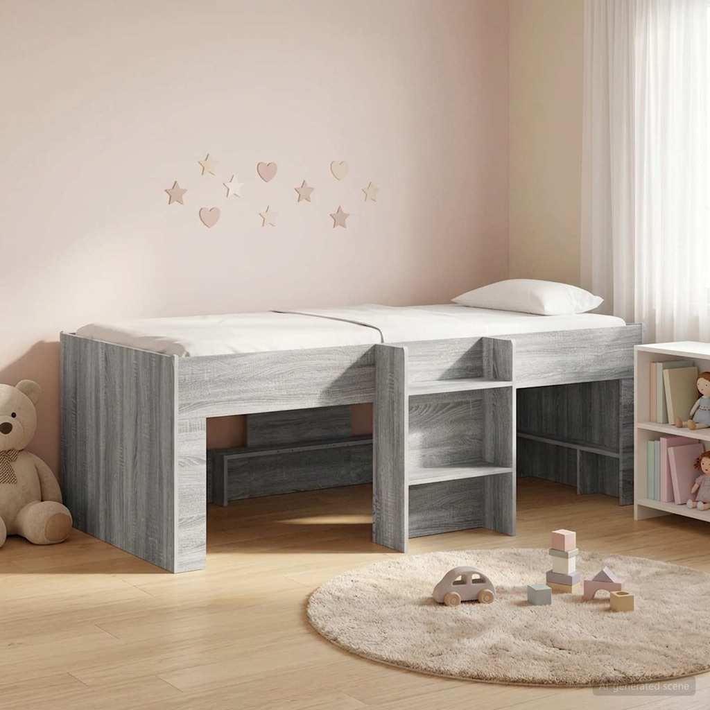 vidaXL Kids'High Bed Frame Grey Sonoma 193 x 96.1 x 68.5 cm