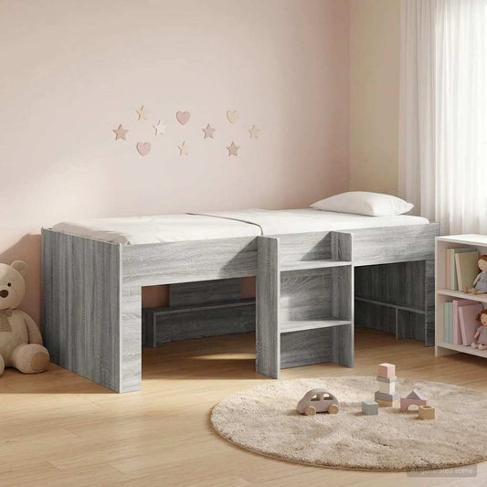vidaXL Kids'High Bed Frame Grey Sonoma 193 x 96.1 x 68.5 cm