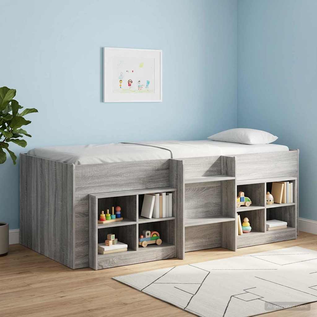 vidaXL Kids'High Bed Frame Grey Sonoma 193 x 96.1 x 68.5 cm