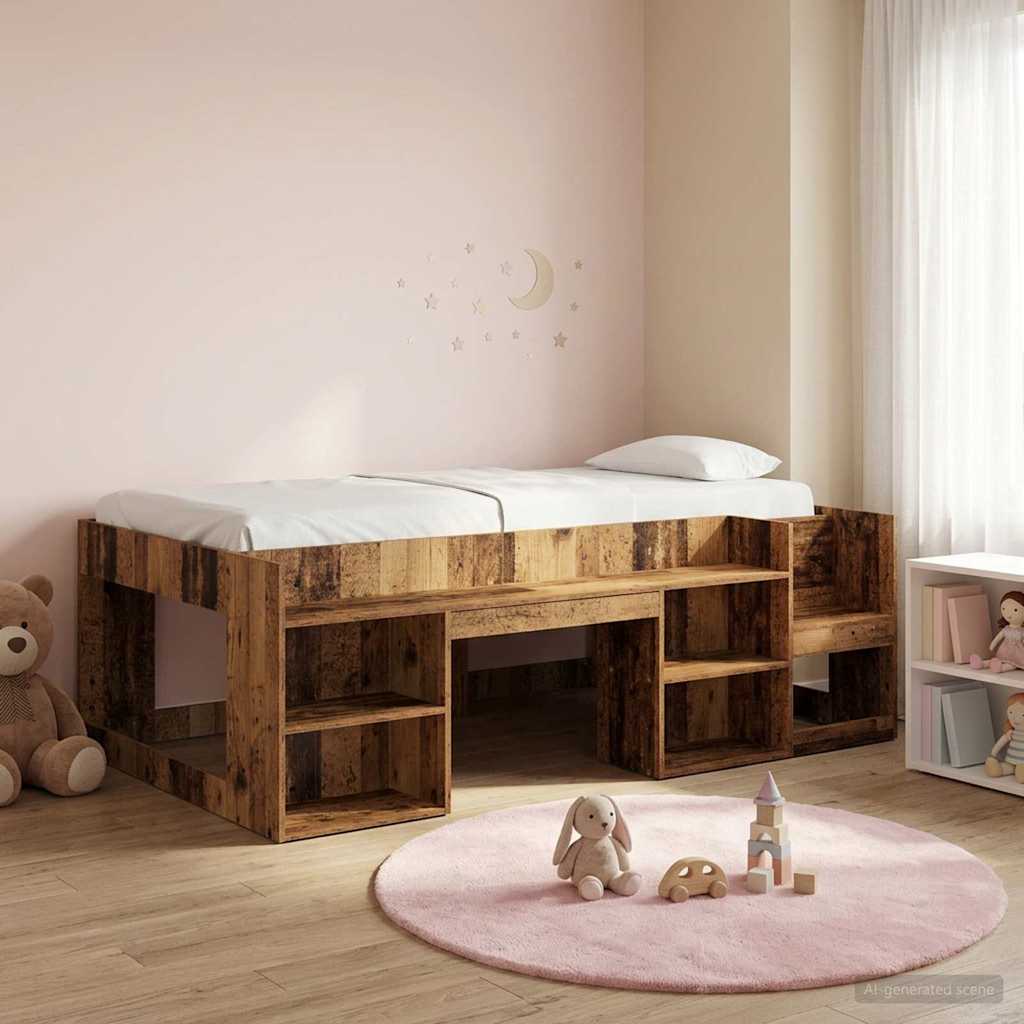 vidaXL Kids'Bed Frame with Storage Old Wood 80 x 200 cm