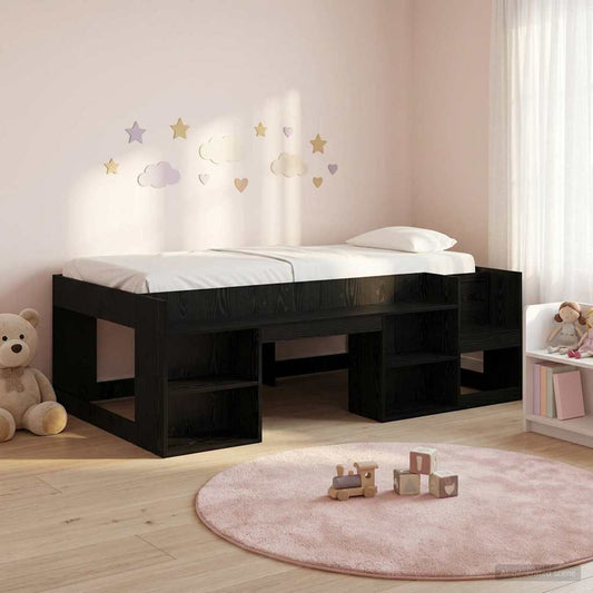 vidaXL Kids'Bed Frame with Storage Black Oak 90 x 200 cm