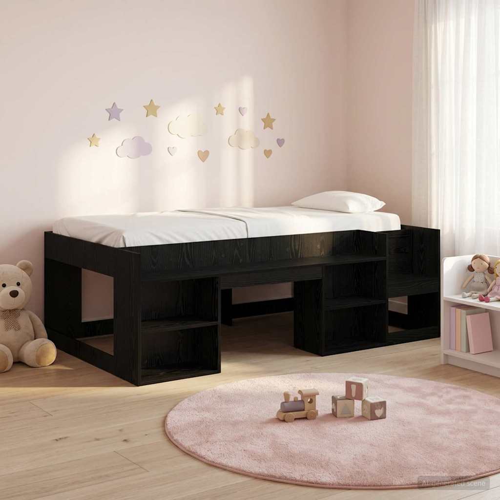 vidaXL Kids'Bed Frame with Storage Black Oak 90 x 200 cm