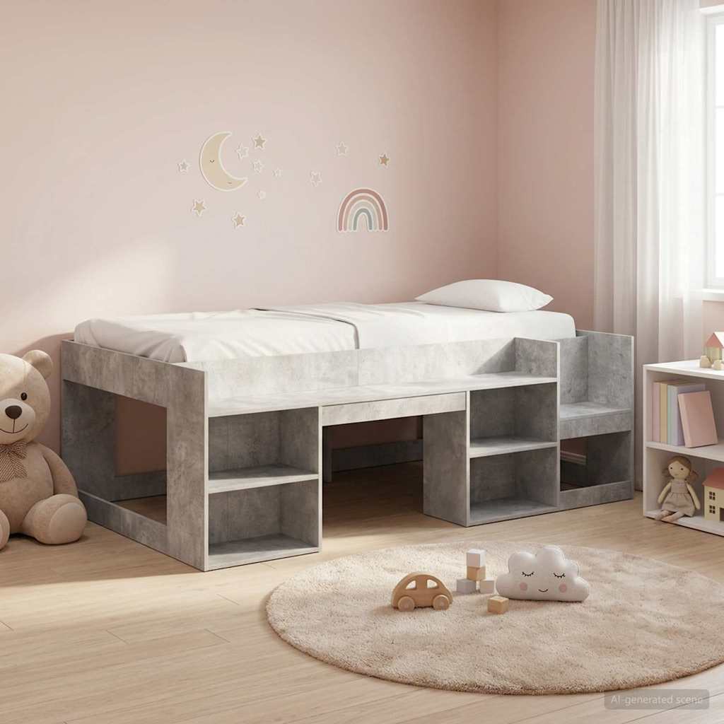 vidaXL Kids'Bed Frame with Storage Concrete Grey 90 x 200 cm
