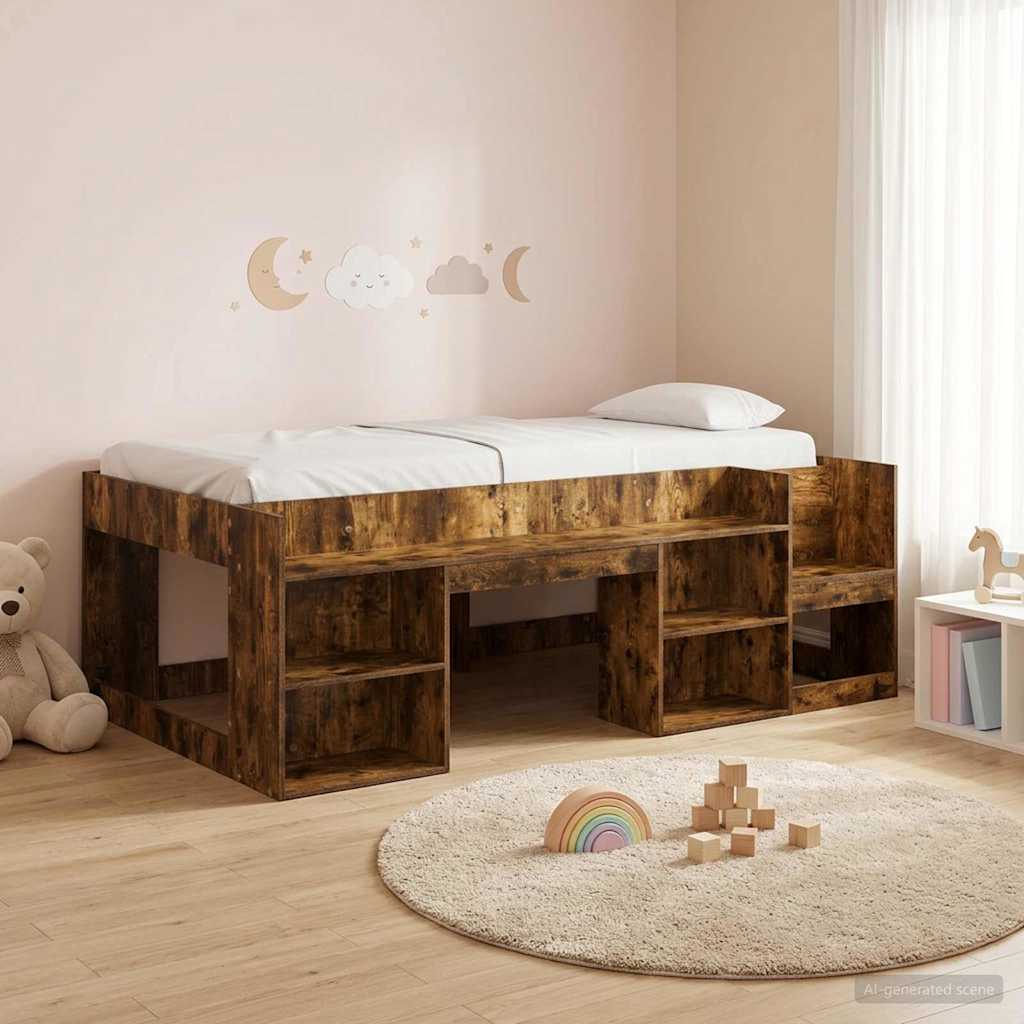 vidaXL Kids'Bed Frame with Storage Smoked Oak 90 x 200 cm