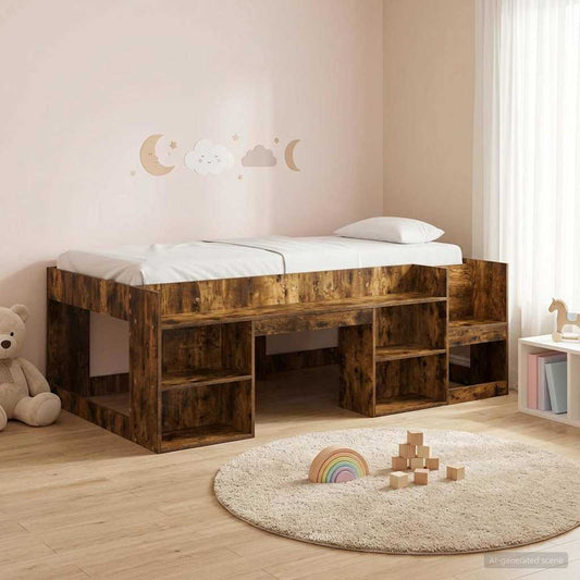 vidaXL Kids'Bed Frame with Storage Smoked Oak 90 x 200 cm