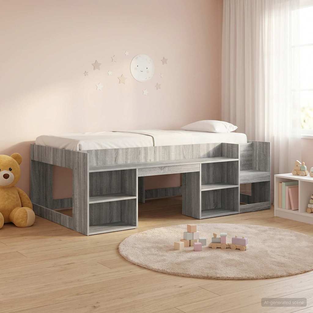vidaXL Kids'Bed Frame with Storage Grey Sonoma 90 x 200 cm