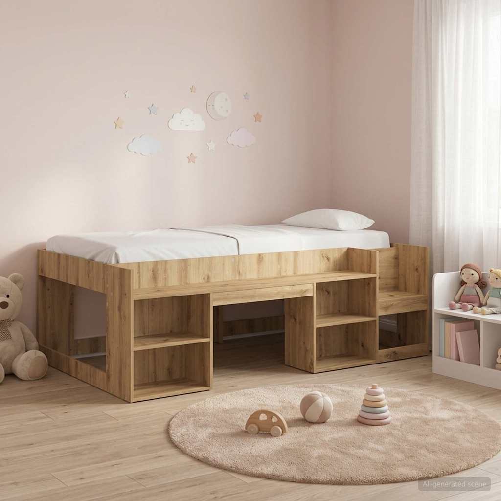 vidaXL Kids'Bed Frame with Storage Artisan Oak 90 x 200 cm