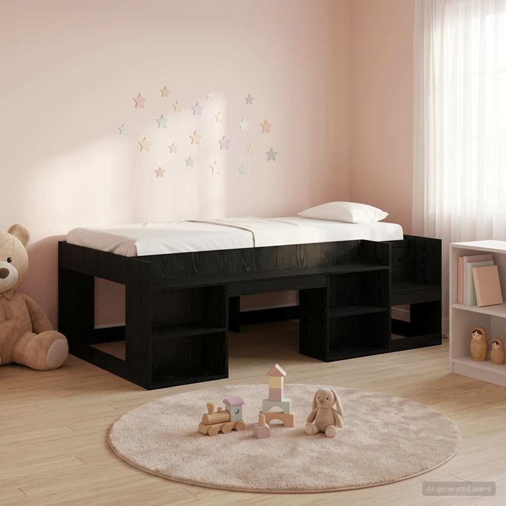 vidaXL Kids'Bed Frame with Storage Black Oak 98.5 x 200 cm