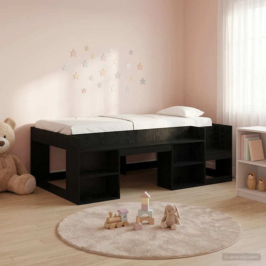 vidaXL Kids'Bed Frame with Storage Black Oak 98.5 x 200 cm