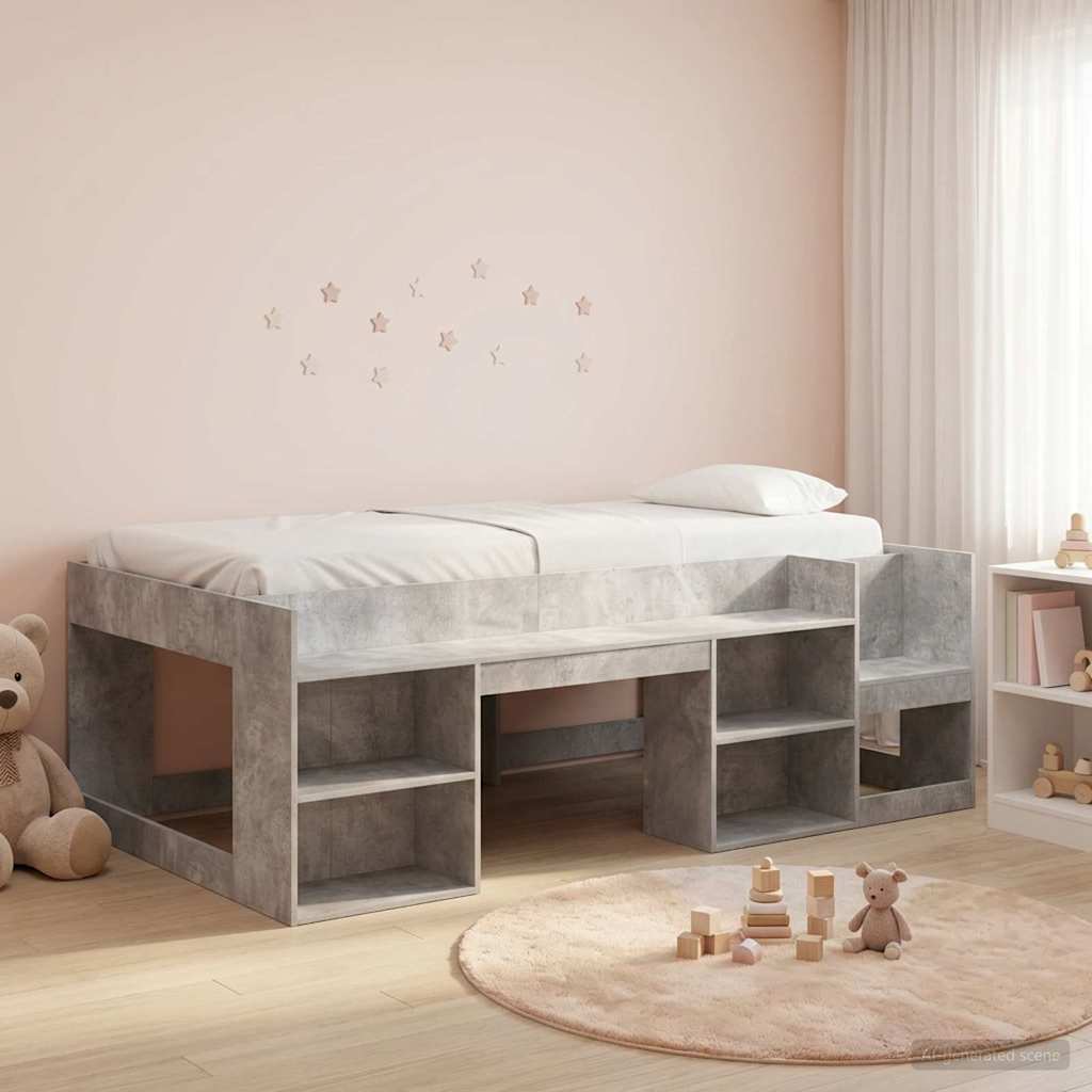 vidaXL Kids'Bed Frame Concrete Grey 100 x 200 cm Engineered Wood