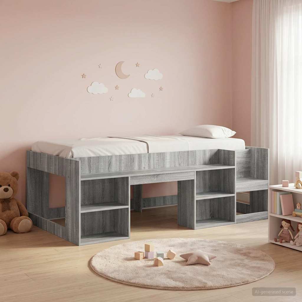 vidaXL Kids'Bed Frame Grey Sonoma 100 x 200 cm Engineered Wood