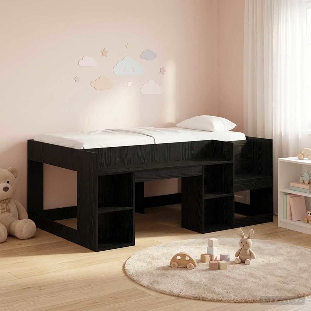 vidaXL Kids'Bed Frame with Storage Black Oak 80 x 160 cm