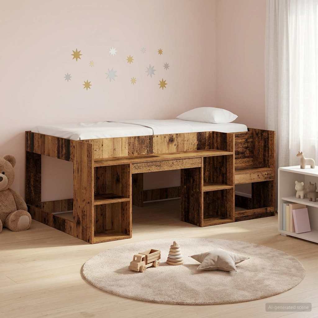 vidaXL Kids'Bed Frame with Storage Old Wood 80 x 160 cm