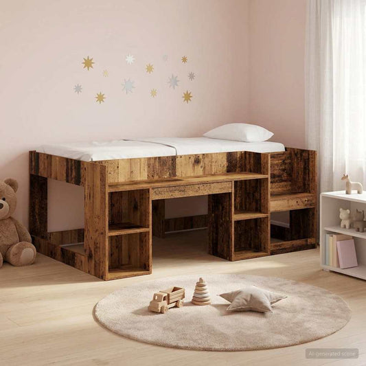 vidaXL Kids'Bed Frame with Storage Old Wood 80 x 160 cm