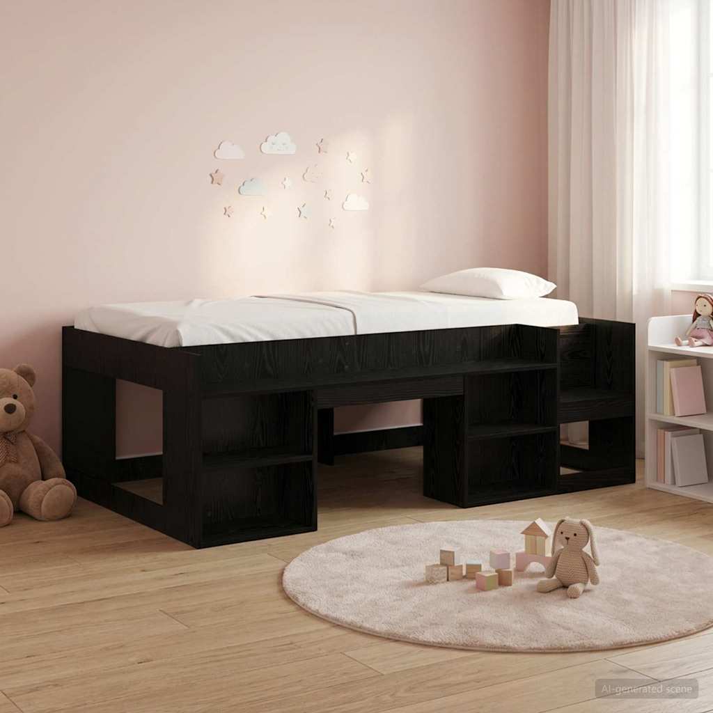 vidaXL Kids'Bed Frame Black Oak 90 x 190 cm Engineered Wood