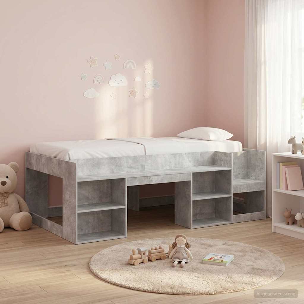 vidaXL Kids'Bed Frame Concrete Grey 90 x 190 cm Engineered Wood
