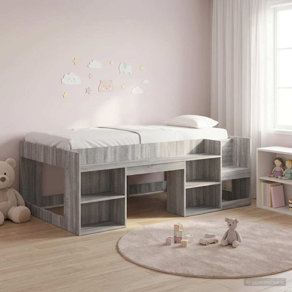 vidaXL Kids'Bed Frame with Storage Grey Sonoma 90 x 190 cm