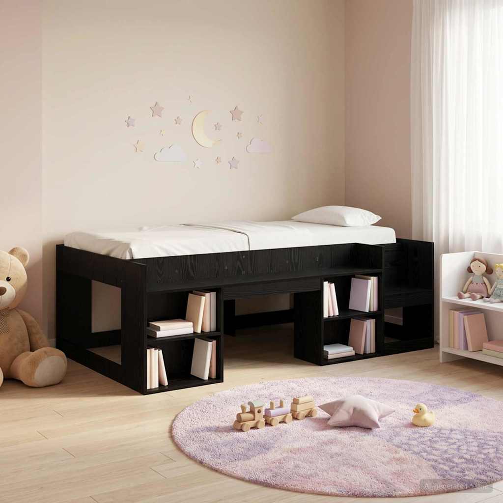 vidaXL Kids'Bed Frame Black Oak 75 x 190 cm Engineered Wood