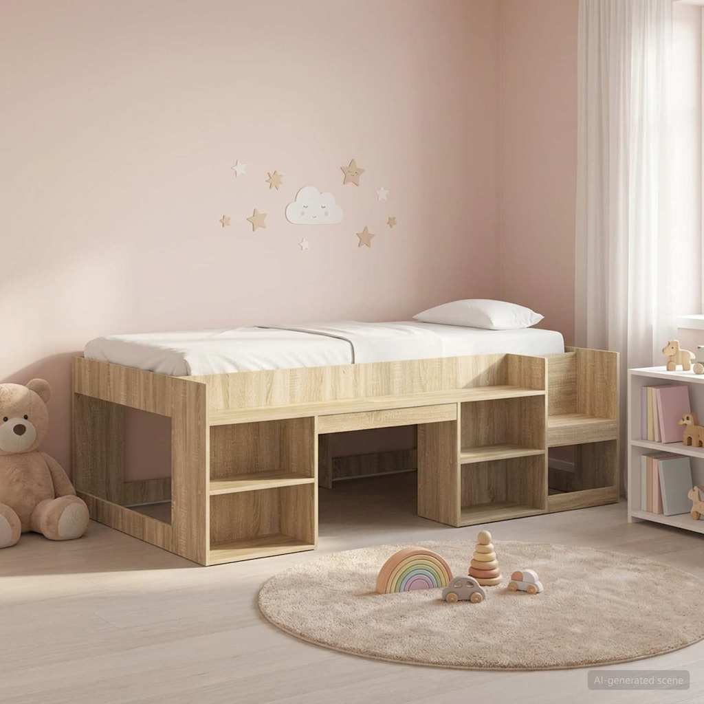 vidaXL Kids'Bed Frame Sonoma Oak 75 x 190 cm Engineered Wood