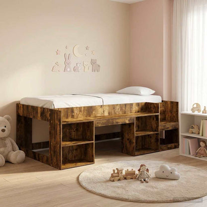 vidaXL Kids'Bed Frame Smoked Oak 75 x 190 cm Engineered Wood