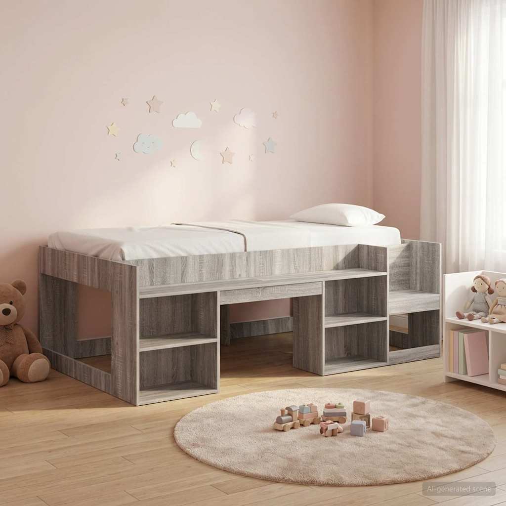 vidaXL Kids'Bed Frame Grey Sonoma 75 x 190 cm Engineered Wood