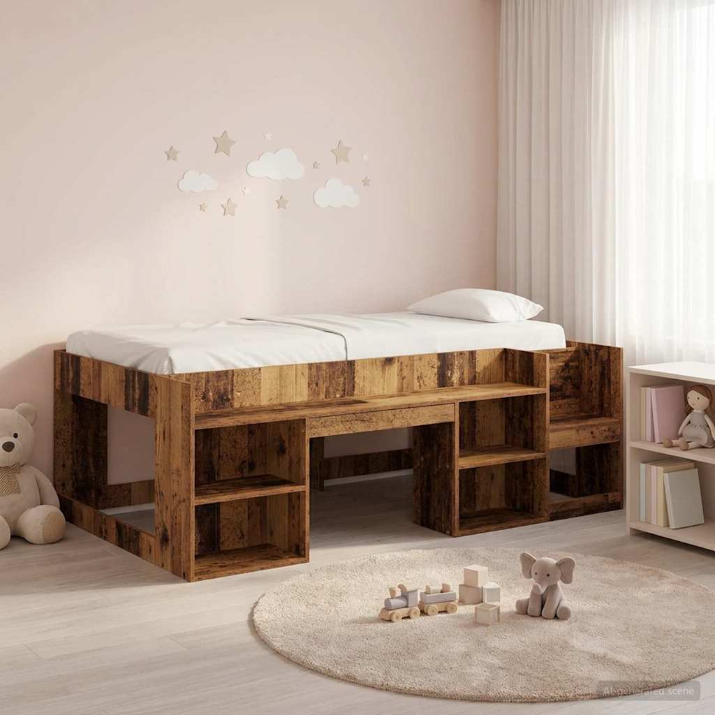 vidaXL Kids'Bed Frame with Storage Old Wood 75 x 190 cm