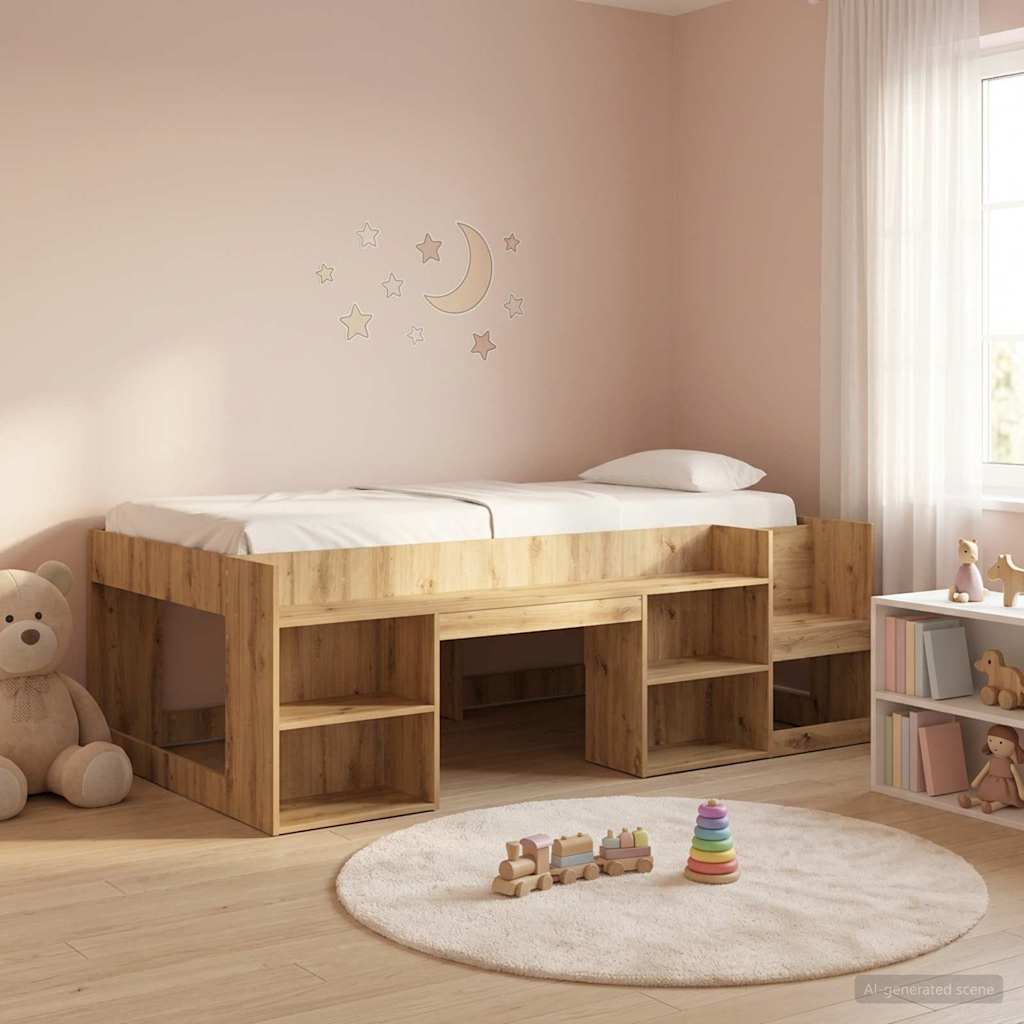 vidaXL Kids'Bed Frame with Storage Artisan Oak 75 x 190 cm