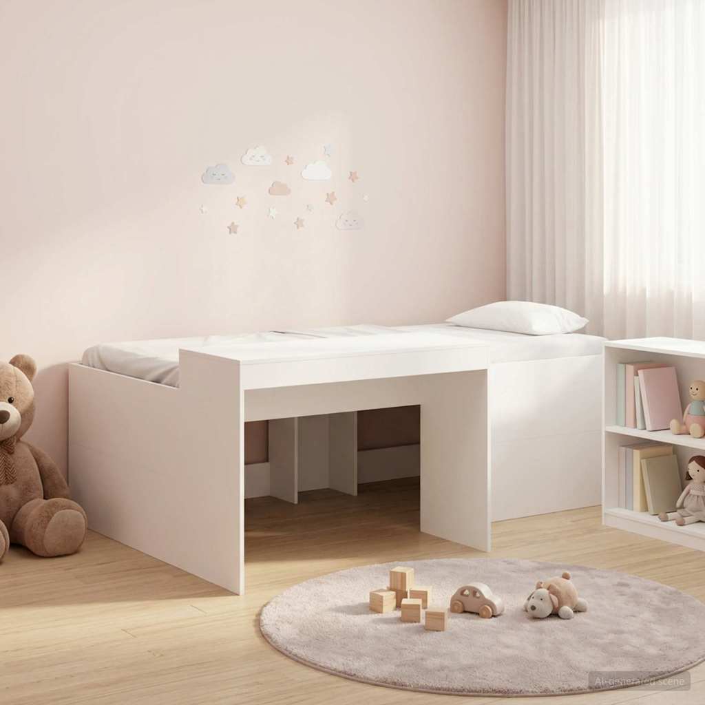 vidaXL Kids'High Bed Frame with Desk White 80 x 200 cm