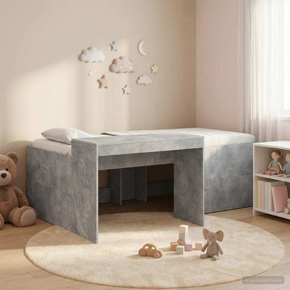 vidaXL Kids'High Bed Frame with Desk Concrete Grey 80 x 200 cm