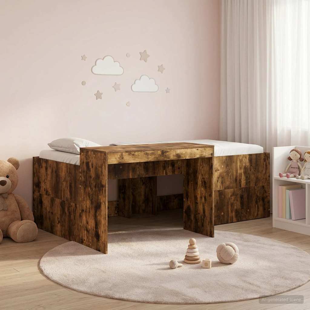 vidaXL Kids'High Bed Frame with Desk Smoked Oak 80 x 200 cm