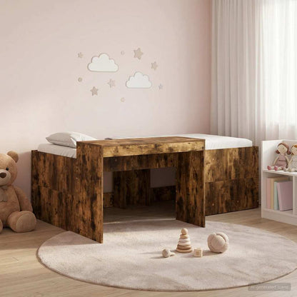 vidaXL Kids'High Bed Frame with Desk Smoked Oak 80 x 200 cm