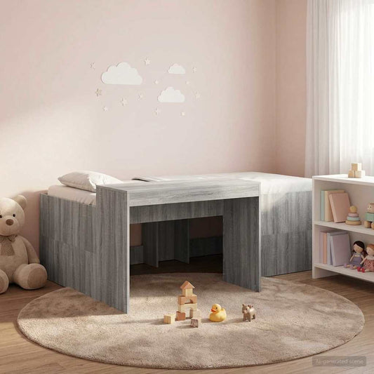vidaXL Kids'High Bed Frame with Desk Grey Sonoma 80 x 200 cm