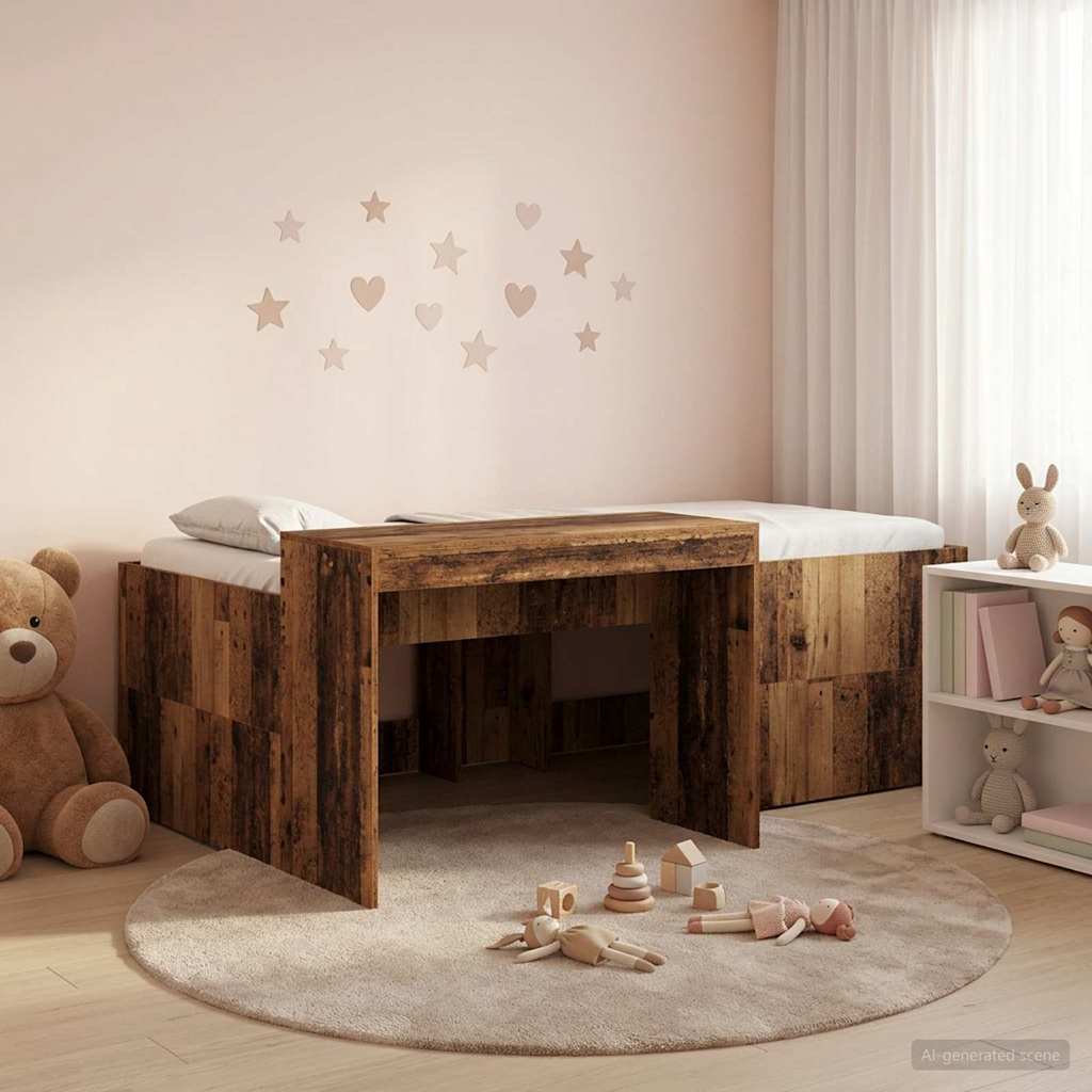 vidaXL Kids'High Bed Frame with Desk Old wood 80 x 200 cm