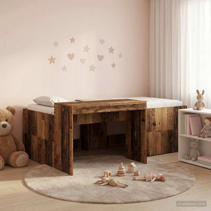 vidaXL Kids'High Bed Frame with Desk Old wood 80 x 200 cm