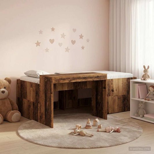 vidaXL Kids'High Bed Frame with Desk Old wood 80 x 200 cm