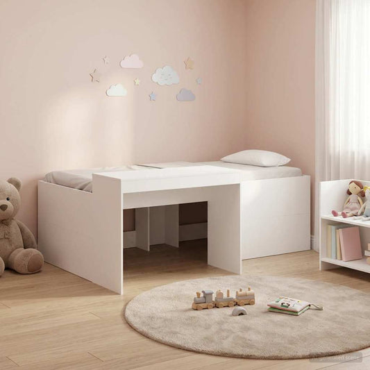 vidaXL Kids'High Bed Frame with Desk White 90 x 200 cm
