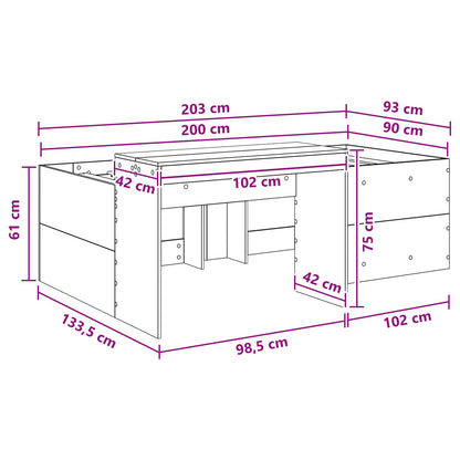 vidaXL Kids'High Bed Frame with Desk White 90 x 200 cm