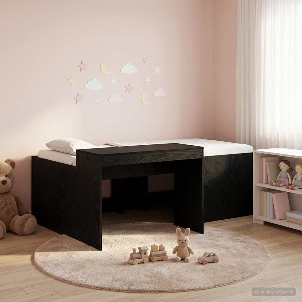 vidaXL Kids'High Bed Frame with Desk Black 90 x 200 cm