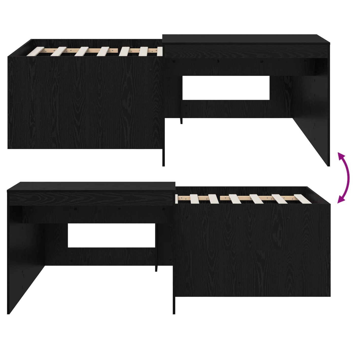 vidaXL Kids'High Bed Frame with Desk Black 90 x 200 cm