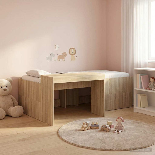 vidaXL Kids'High Bed Frame with Desk Sonoma Oak 90 x 200 cm