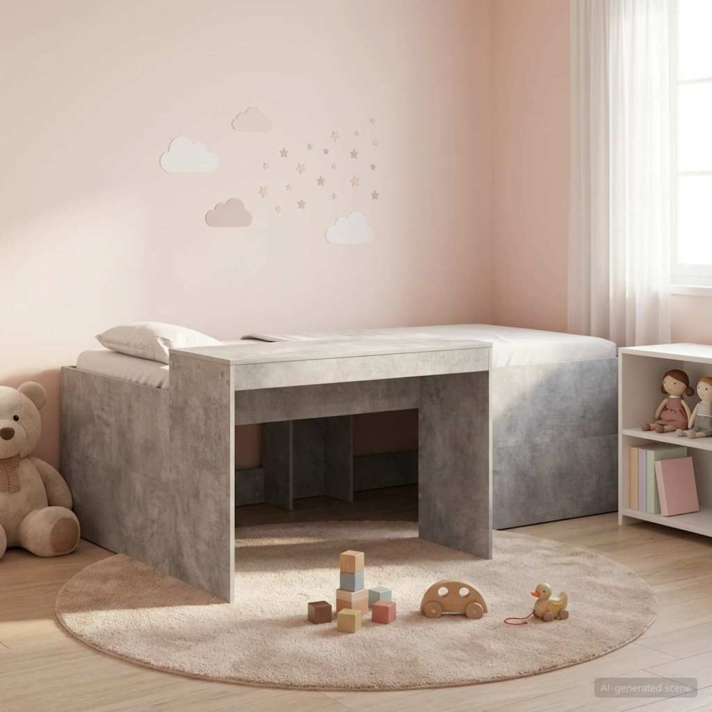 vidaXL Kids'High Bed Frame with Desk Concrete Grey 90 x 200 cm